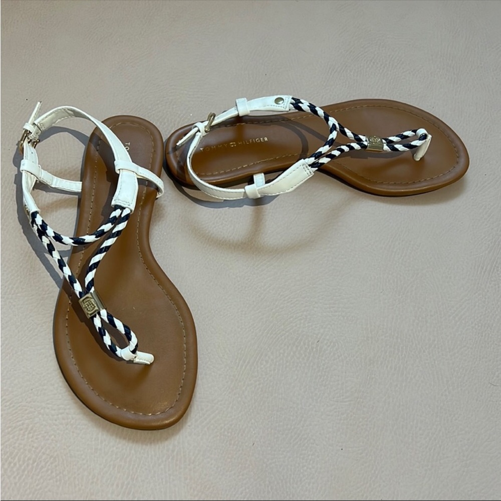 Tommy Hilfiger-White & Blue Strappy Sandals SIZE 8.5m